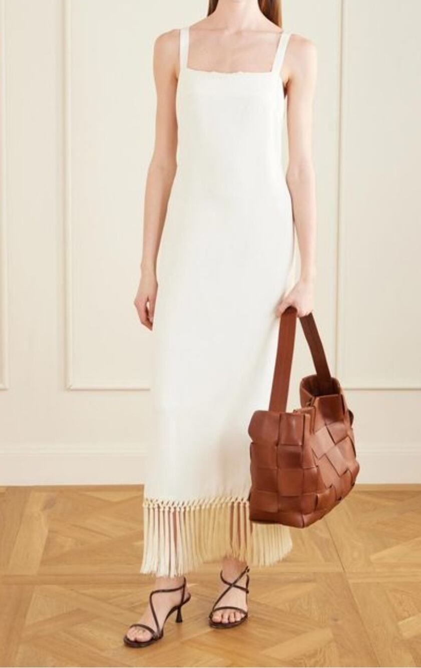 Taller Marmo Agrigento Womens Beige Disco Sequin Fringed Midi Dress 38